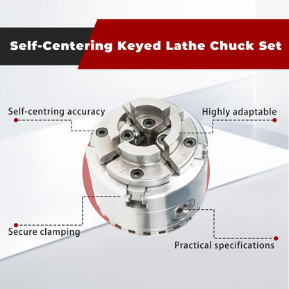Findmall 2-3/4 Inch 4 Jaw Self-Centering Keyed Lathe Chuck Set Wood Lathe Chuck with 1-Inch x 8TPI Thread