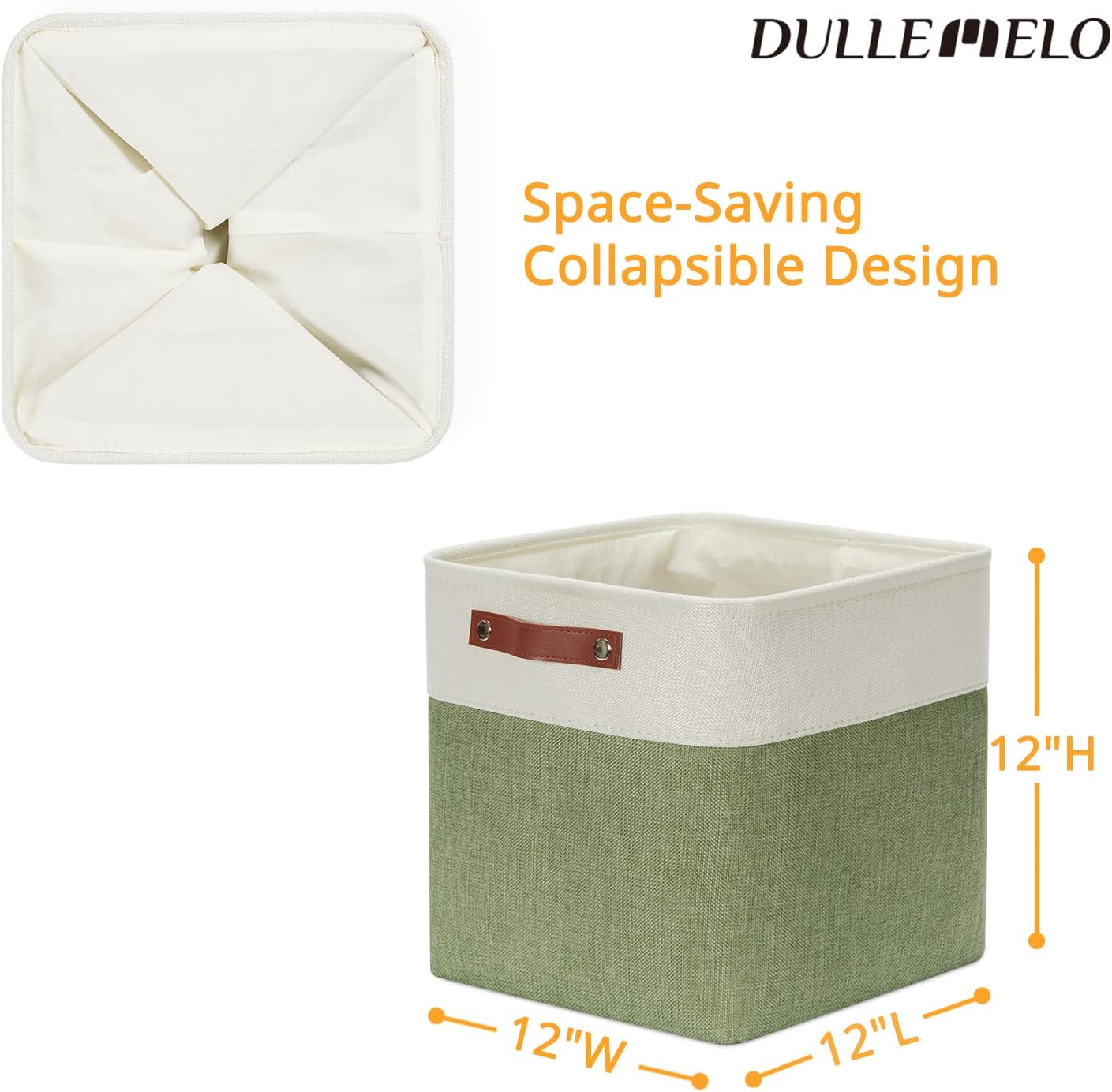 DULLEMELO Storage Basket, Linen Closet Organizers and Storage Baskets for Home Office, 4 Pack (12" White & Green)