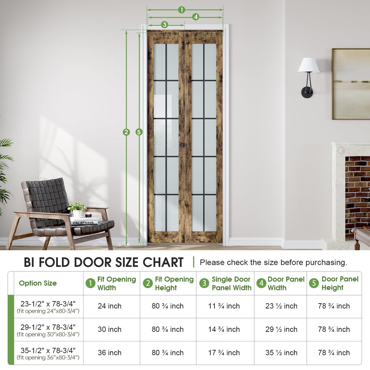CEAKIAN Preassembled Bifold Closet Doors for 30" X 80" Opening, Country Style,Space Saving, Tempered Frosted Glass with Black Cross Grid, Bi folding Barn Door with Concealed Hardware Kit, Easy Install