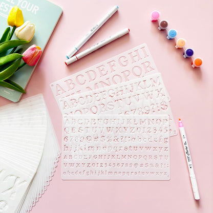 1/3, 1/2, 3/4, 1, 2 Inch Letter Stencils for Painting, 28 Pack Reusable Plastic Alphabet and Number Stencils for Crafts Art Projects