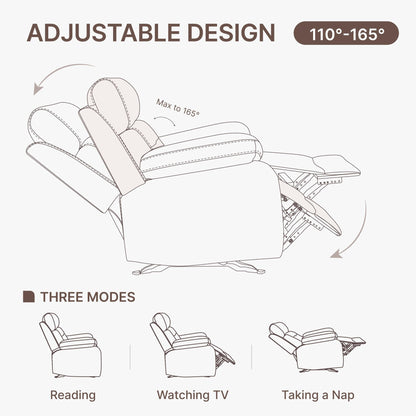 KISLOT Leather Recliner Chair Manual Sofa Rocker for Adults with Overstuffed Arm for Living Room Bedroom Home Theater Seating
