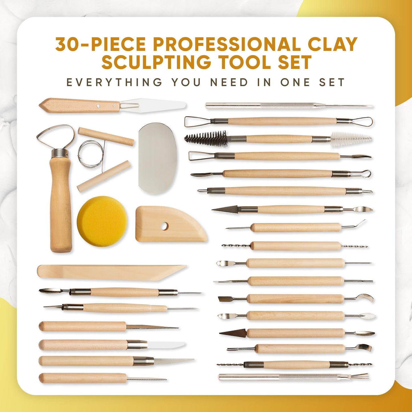 30 Pcs Clay Tools & Pottery Tools Kit, Professional Polymer Clay Sculpting Tools for Air Dry Clay, Ceramics Tools and Modeling Tools, Includes Wire Cutter, Ribbon Tool, Potter’s Rib & Clay Carving Set