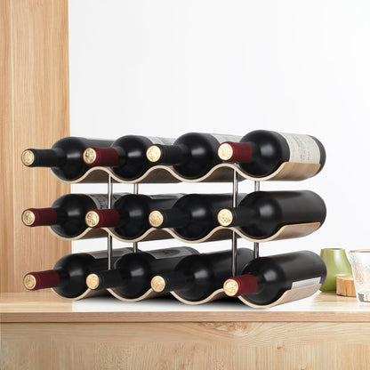 Bellglee 12 Bottles Wine Racks Countertop for Shelf, 3-Tier Wooden Wine Bottle Holder Stand, freestanding Wine Storage for Inside Cabinet Organizer for Home Décor, Bar and Pantry