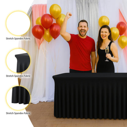Deep Dream 4 Pack Black Spandex Fitted Tableclothes for 8 Foot Rectangle Tables, Wrinkle Free 8FT Fitted Table Cover, Stretch Tablecloth Table Skirt for Party, Banquet, Wedding and Events