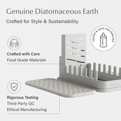 Dorai Home Collapsible Dish Drying Rack with Stone Dish Pad - Kitchen Counter Set with Diatomaceous Earth Stone Dish Mat for Quick Drying - Space-Saving Design - Original 19.9"x15.2", Sandstone