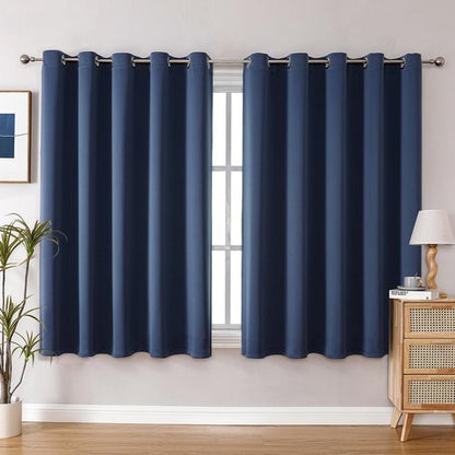 ChrisDowa Blackout Curtains - Extra Wide Thermal Insulated Grommet Panels for Bedroom | Stone Blue, 70 x 63 Inch