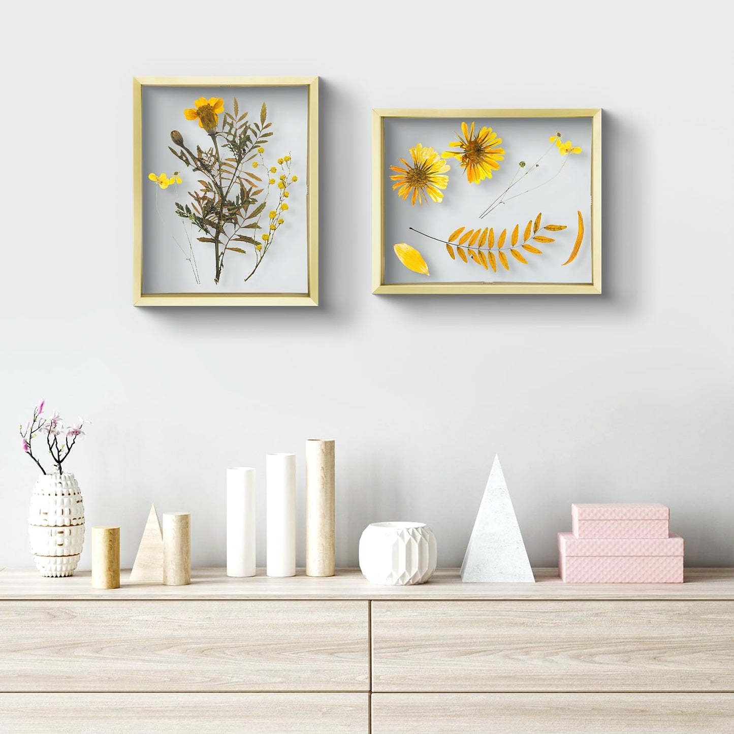 Frametory, 8x10 Floating Picture Frame - Metal Photo Frame - Real Glass - for Wall Mount or Tabletop Displays (Gold, 2 Pack)