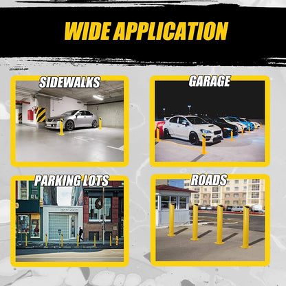 Garvee Safety Bollard, Towallmark 4 Packs 36 in Height Bollard Post, 4.5 in Diameter, Yellow Safety Steel Bollard Post with 8 Anchor Bolts, for Traffic Control, Driveway Barrier, Parking Pole