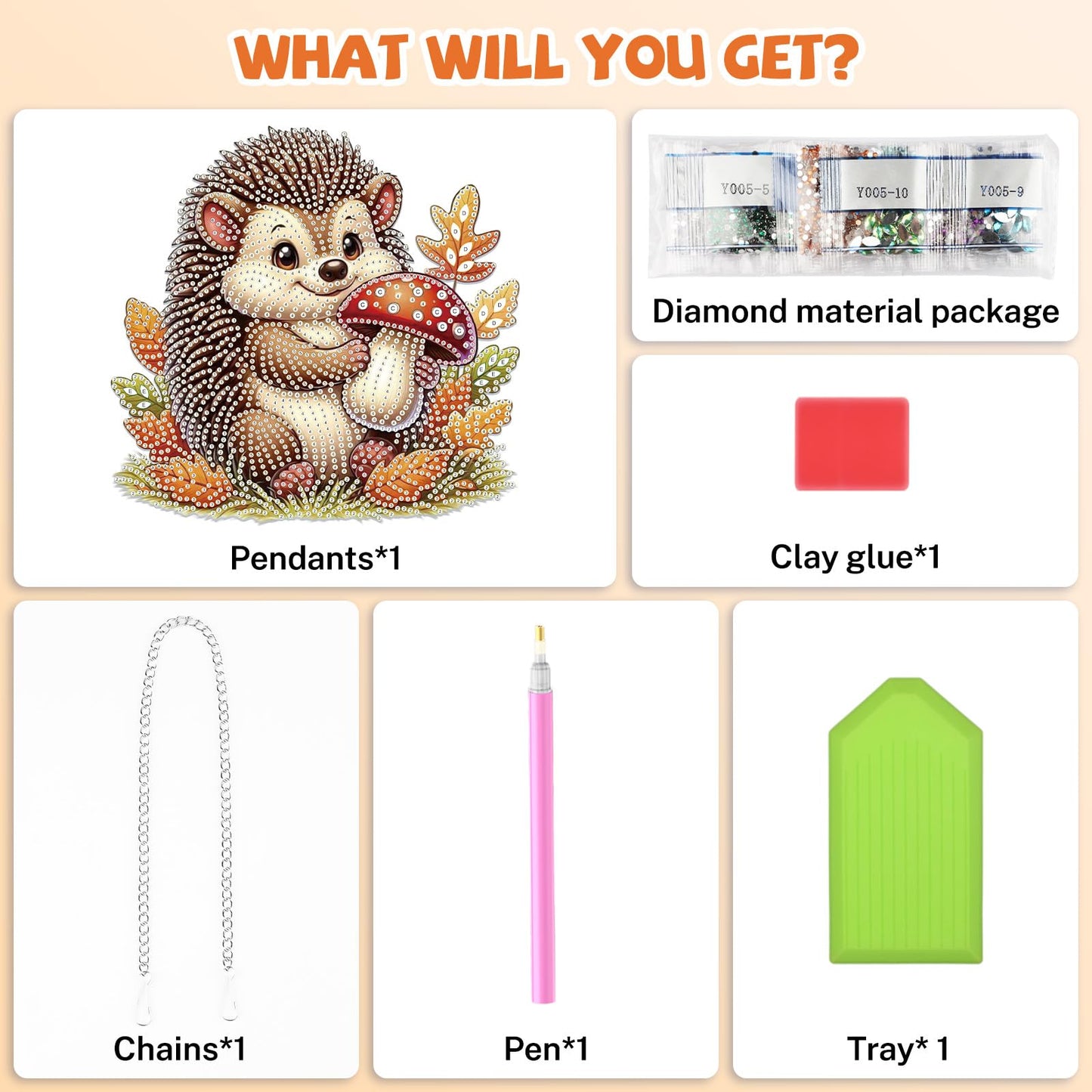 Bowetile Fall Diamond Art Hanging Kits for Adults, Hedgehog Diamond Art Suncatchers, 5D Special Shape Autumn Diamond Painting Pendant Window Ornament Gifts for Home Door Wall Decor