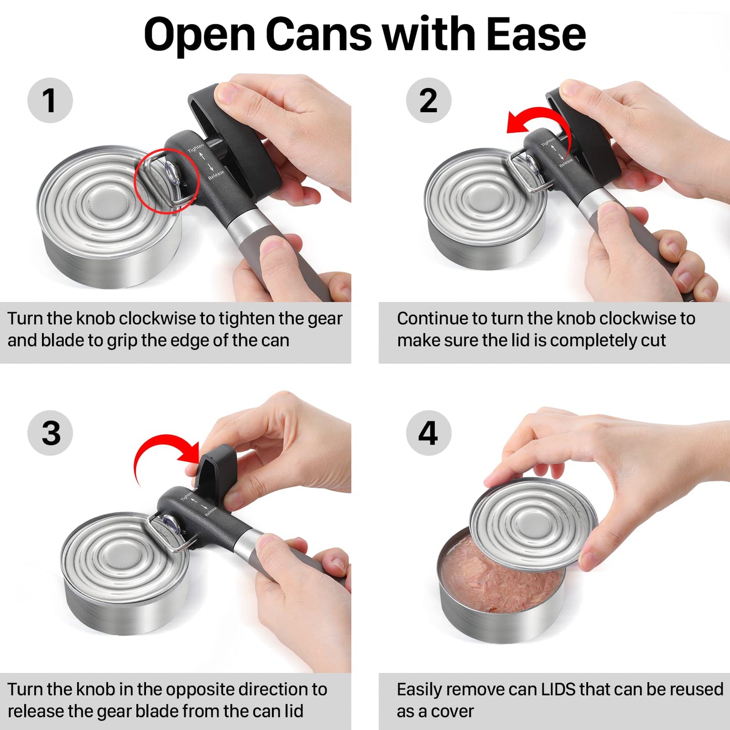 Beneno Can Opener, Manual Side Safe Cut Can Opener Smooth Edge with Durable Sharp Blade, Effort-Saving Knob & Comfortable Non-slip Handle, Brown