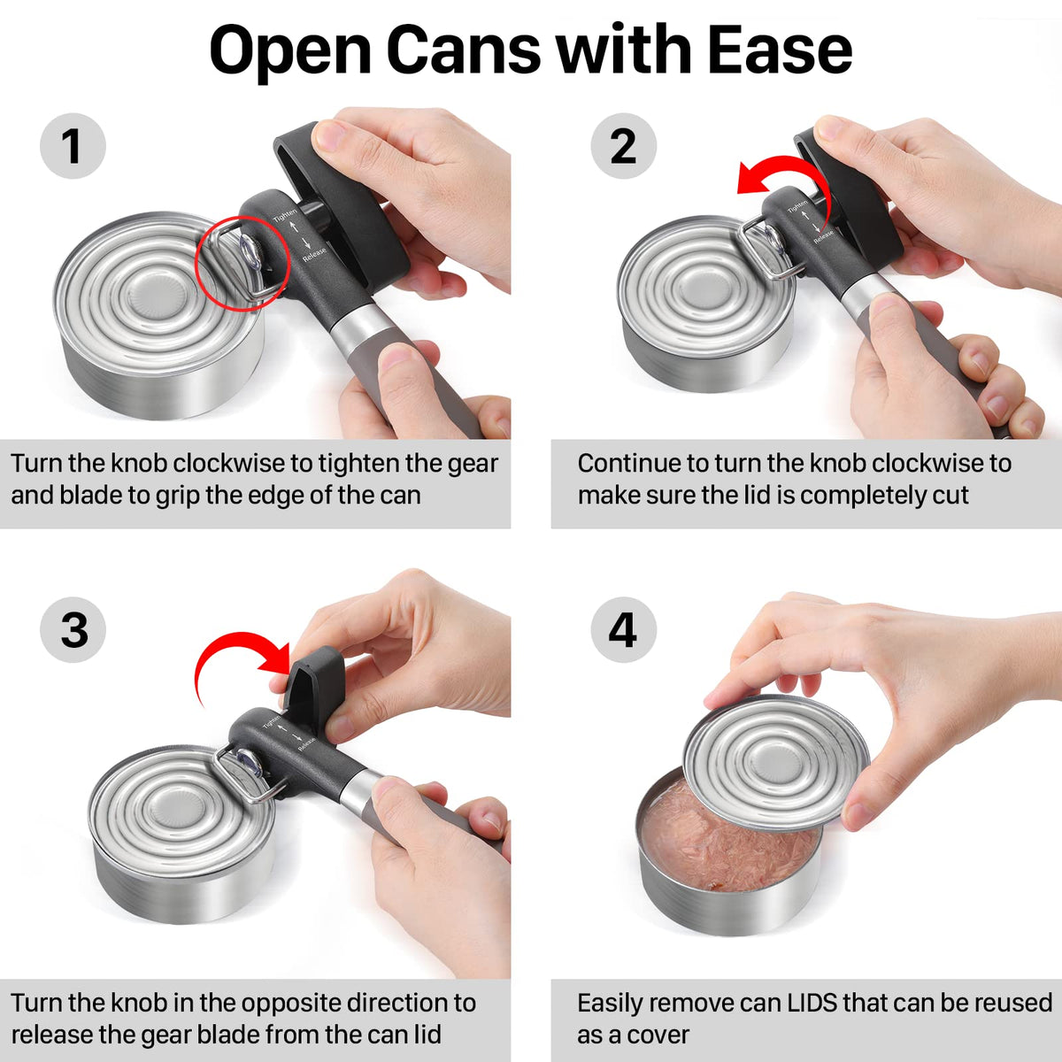 Beneno Can Opener, Manual Side Safe Cut Can Opener Smooth Edge with Durable Sharp Blade, Effort-Saving Knob & Comfortable Non-slip Handle, Brown