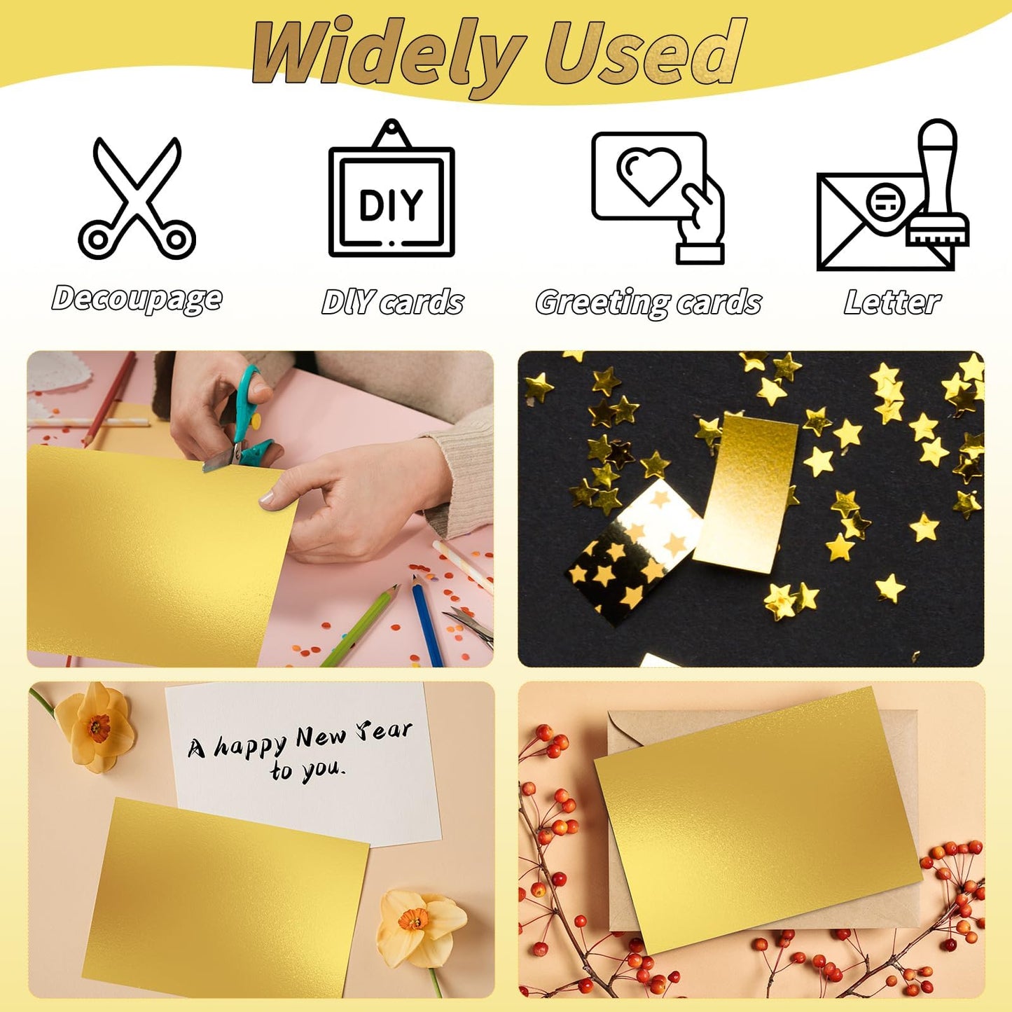 100 Sheets Metallic Gold Cardstock Paper Bulk, Gold Paper Foil Board 12" x 12", Mirror Finish Surface, Gold Glitter Paper 250gsm for Crafting Card Making Invitations Decorations