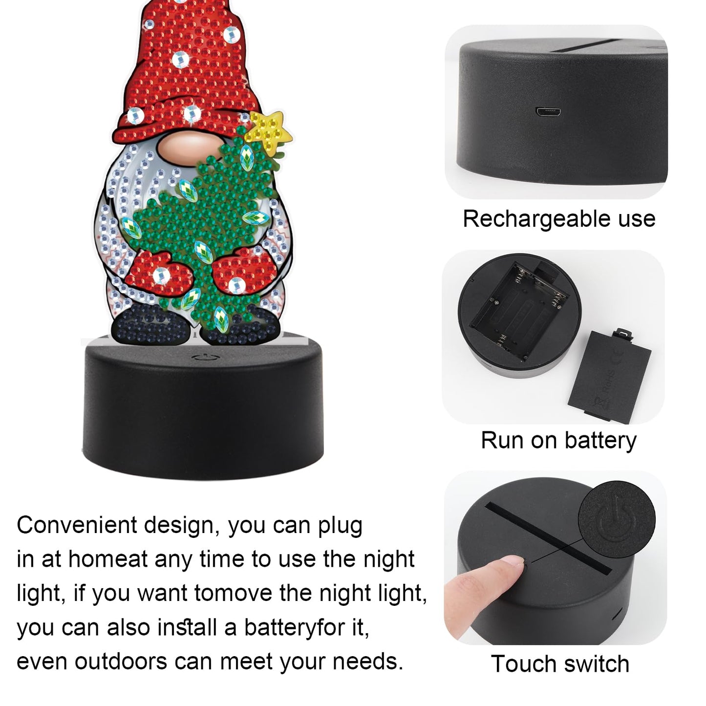JZHYOAN Dwarf Diamond Art Night Light Art LED Light Accessories Diamond Painting Desk Lamp, Mosaic Desk Light Set DIY Gem Painting Table Lamp Gift for Adult Woman Man Table Desk Bedroom