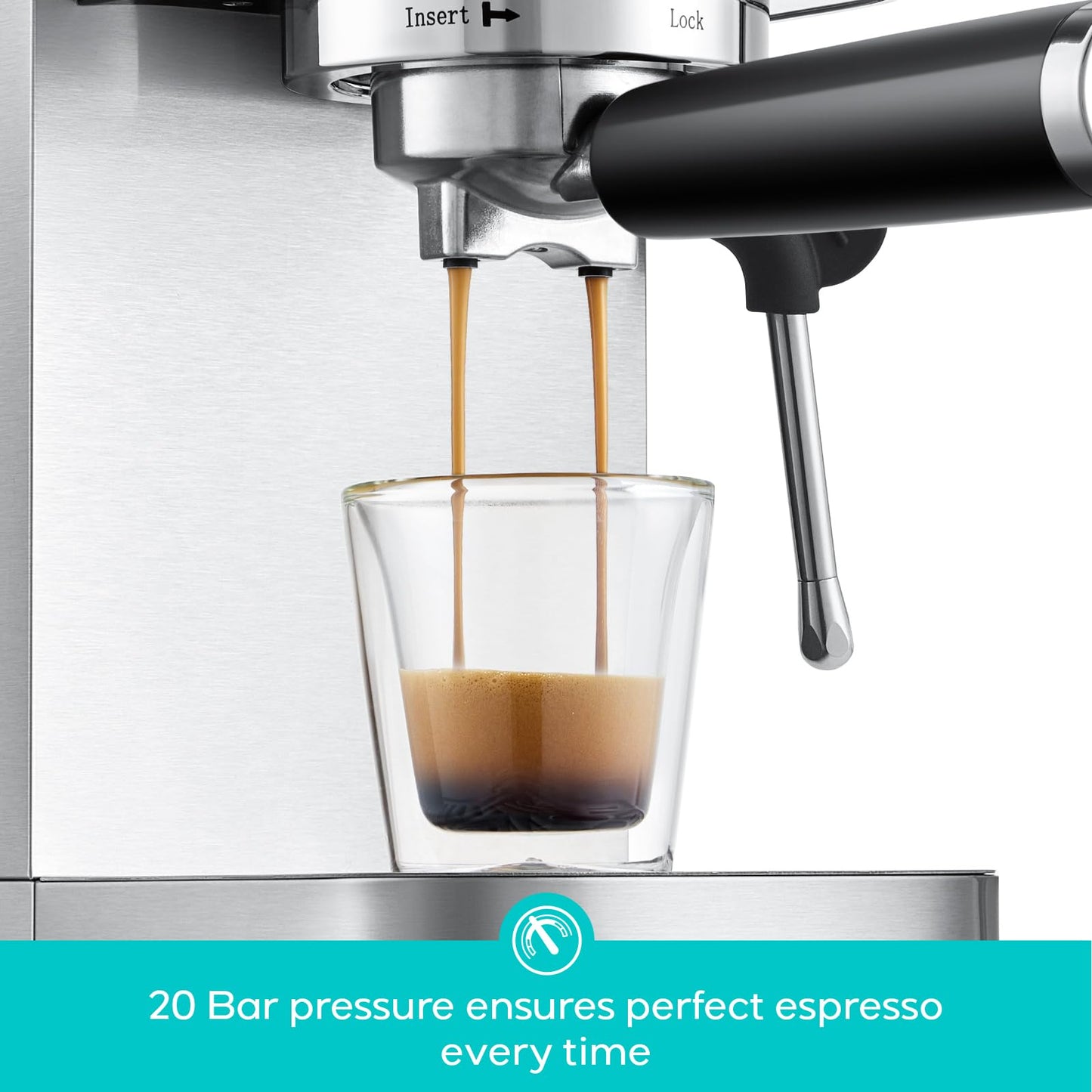 CASABREWS 3700 Essential Espresso Machine 20 Bar, Stainless Steel Cappuccino & Latte Coffee Maker with Steam Frother for Home, 43.9oz Water Tank, Silver
