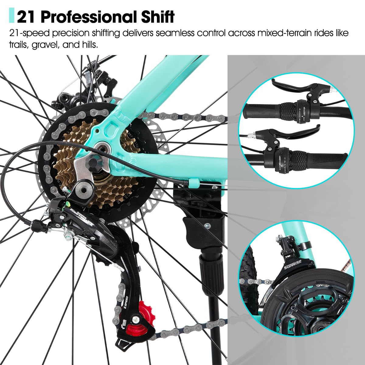 HH HILAND 27.5 Inch Mountain Bike, Mens and Womens Aluminum Frame MTB with 21 Speeds, Dis Brake, Hardtail Bicycle for Adults Green