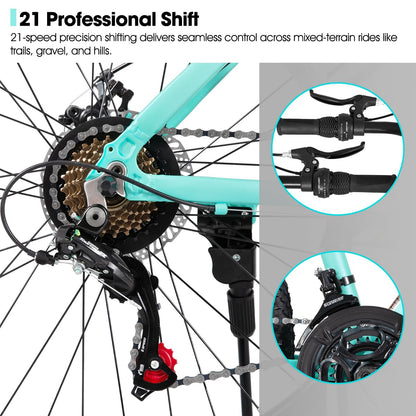 HH HILAND 27.5 Inch Mountain Bike, Mens and Womens Aluminum Frame MTB with 21 Speeds, Dis Brake, Hardtail Bicycle for Adults Green