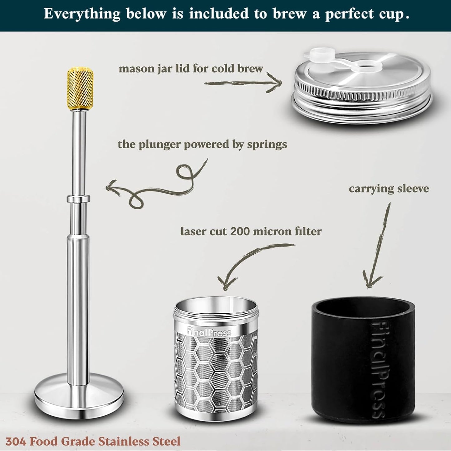 Original Coffee & Tea Maker, Portable Stainless Steel Micro French Press for Hot, Iced & Cold Brew