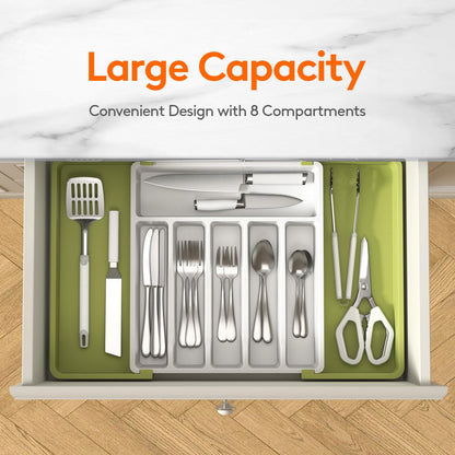 Lifewit Silverware Drawer Organizer, Expandable Utensil Tray for Kitchen, BPA Free Flatware and Cutlery Holder, Adjustable Plastic Storage for Spoons Forks Knives, 8.5"-14.1" x 12.1", Black