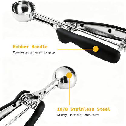 KEETARA Cookie Scoop Set, Cookie Scoops for Baking Set of 3, Cookie Dough Scoop, Small/Large Ice Cream Scoop, 1/2/3 Tbsp Cookie Scoop with Trigger, Ice Cream Scooper, 18/8 Stainless Steel, Non-Slip