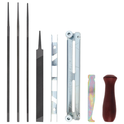 Windance 8pcs Saw Teeth Sharpening Set, 5/32 3/16 7/32 Inch Round Files 6 Inch Flat File Depth Gauge Filing Guide Wood Handle Chainsaw Sharpener File Kit