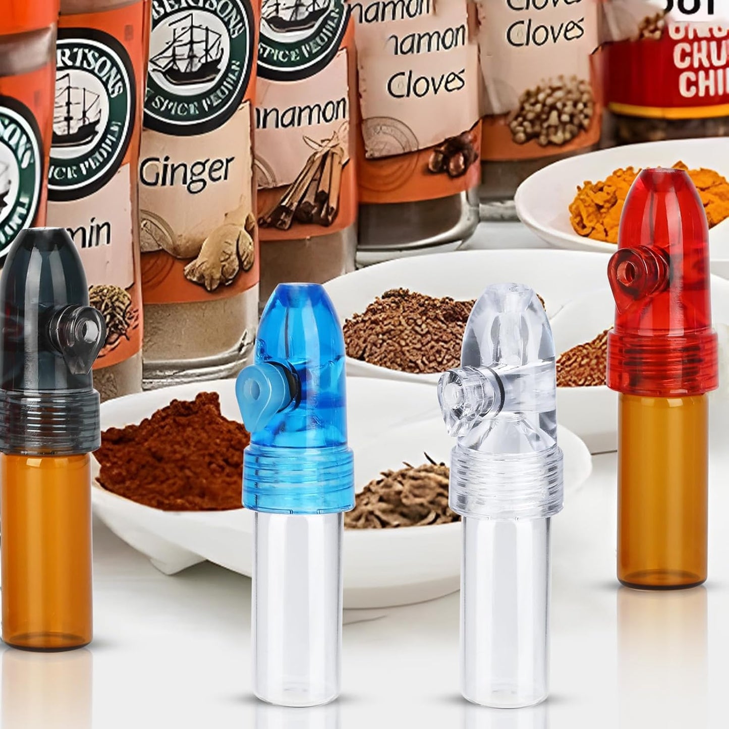 Refillable Portable Spice Dispenser with Knob Switch Storage Bottle, Salt and Pepper Shakers (4 Pack)