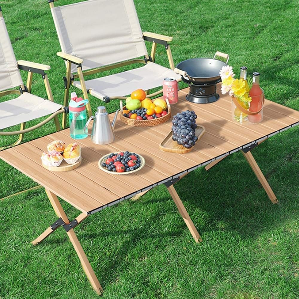 LLLKSX 47" Portable Folding Aluminum Camping Table - Lightweight, Roll-Up, Perfect for BBQs, Parties, and Outdoor Gatherings(B)