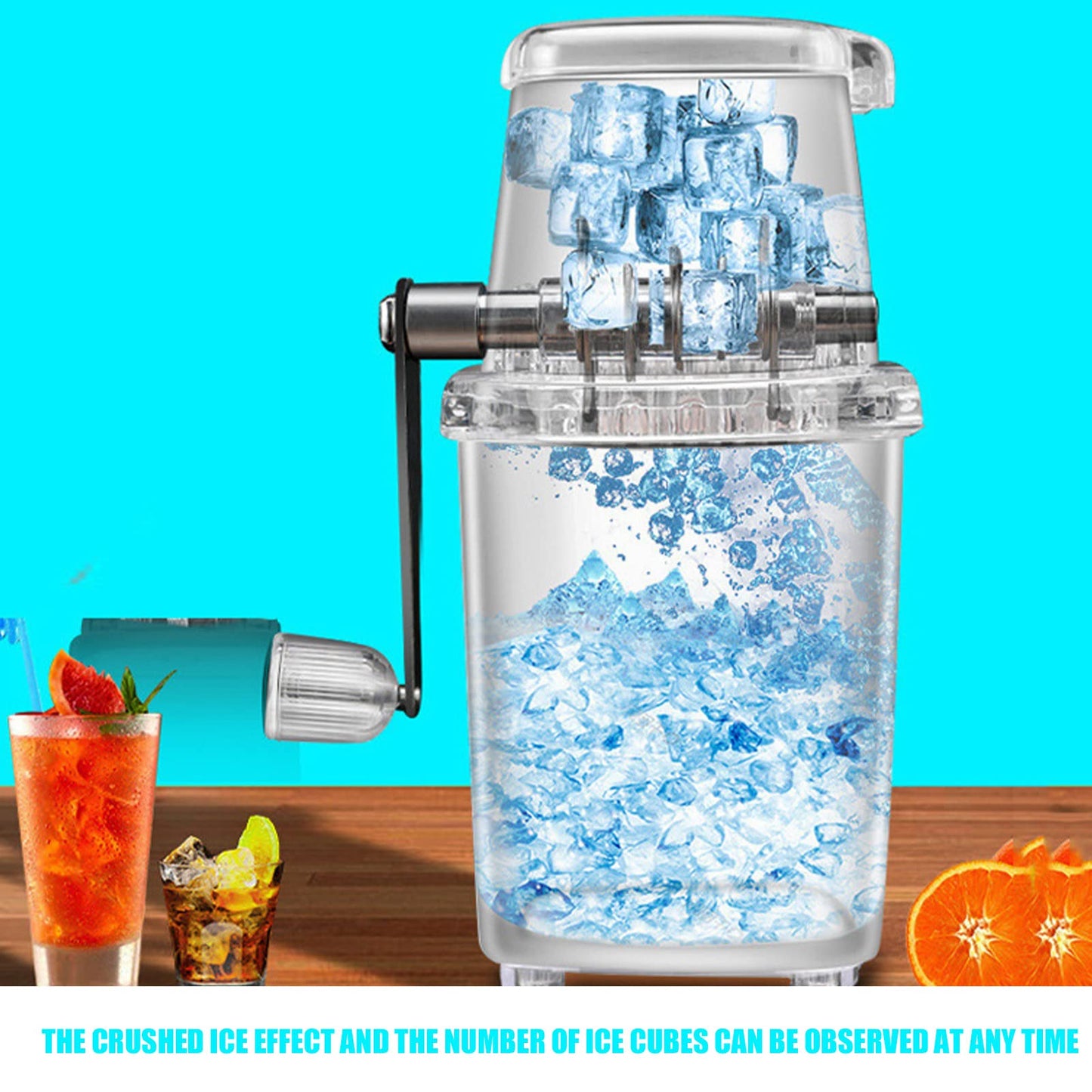 Tuzoo Hand Crank Operated Ice Crusher, Ice Shaver with Stainless Steel Blades, Manual Hand Crank Operated Ice Breaker for Fast