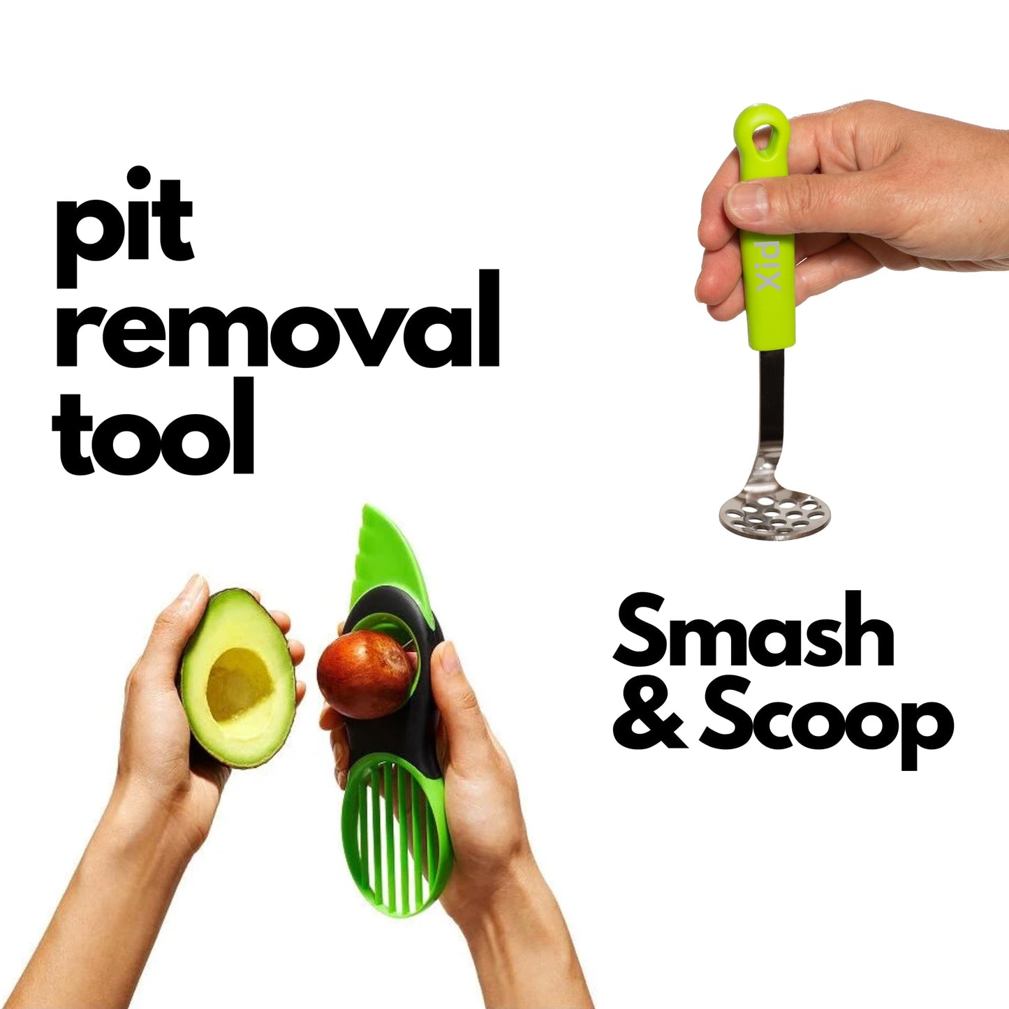 2pc Avocado Tool Set in Box - 3-in-1 Avocado Slicer with Cutter & Pit Remover + Mini Masher - Kitchen Utensil Gift Set for Guacamole Lovers by Xidgets (Zippy Green/Zippy Green)