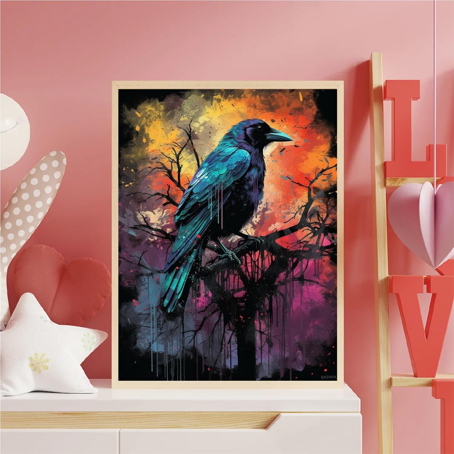 DIY 5D Diamond Painting Kits for Adults Diamond Painting Crow Raven Tree for Home Decor 30x40cm/12x16inches