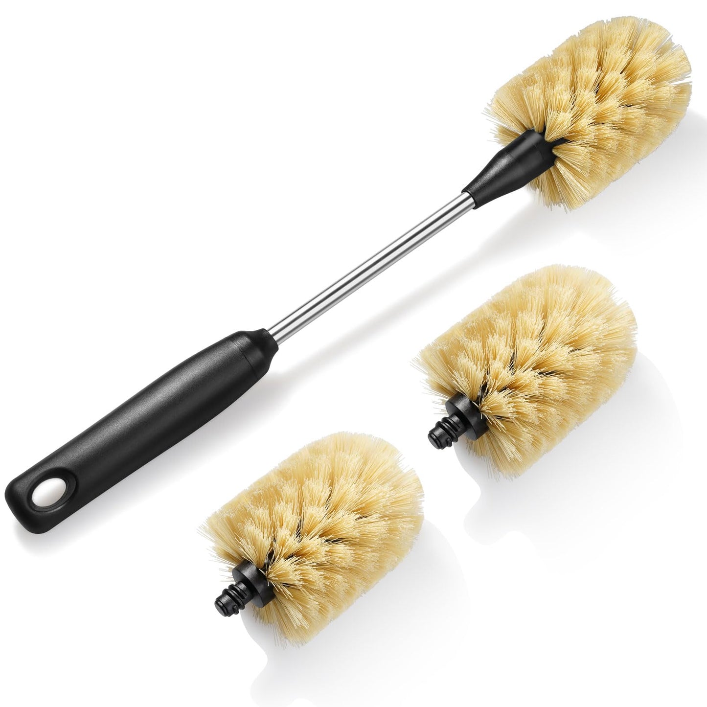 Purtribe Water Bottle Cleaning Brush with 2 Replaceable Heads, Compatible with Sport Bottles, Tumblers, Mugs, Wine Decanters, Glassware, 13 in, Yellow