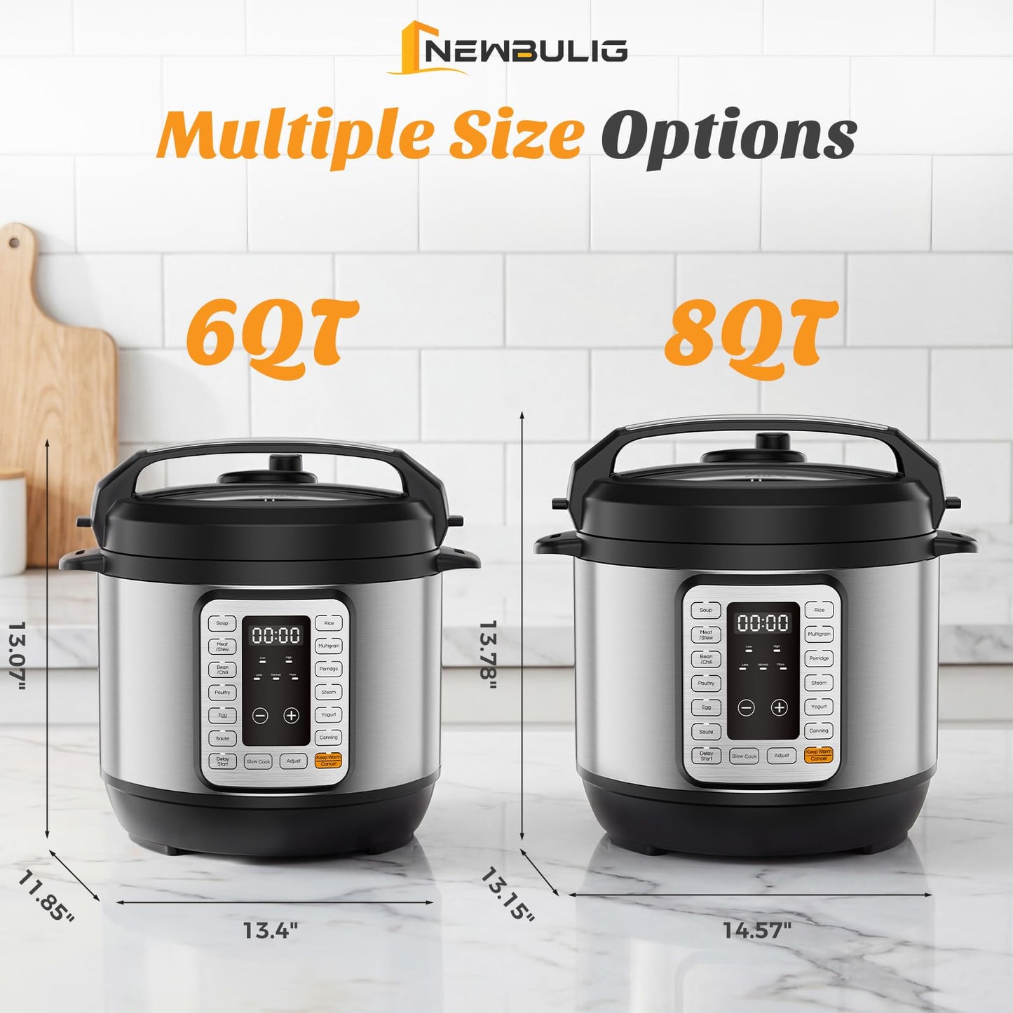 NEWBULIG 16-in-1 Electric Pressure Cooker, 6QT Multi Cooker with 12 Presets, Slow Cook Rice Steamer Sauté Soup Meat Stew Canning Yogurt Maker, Ceramic Inner Pot & Recipe Book Included, Silver