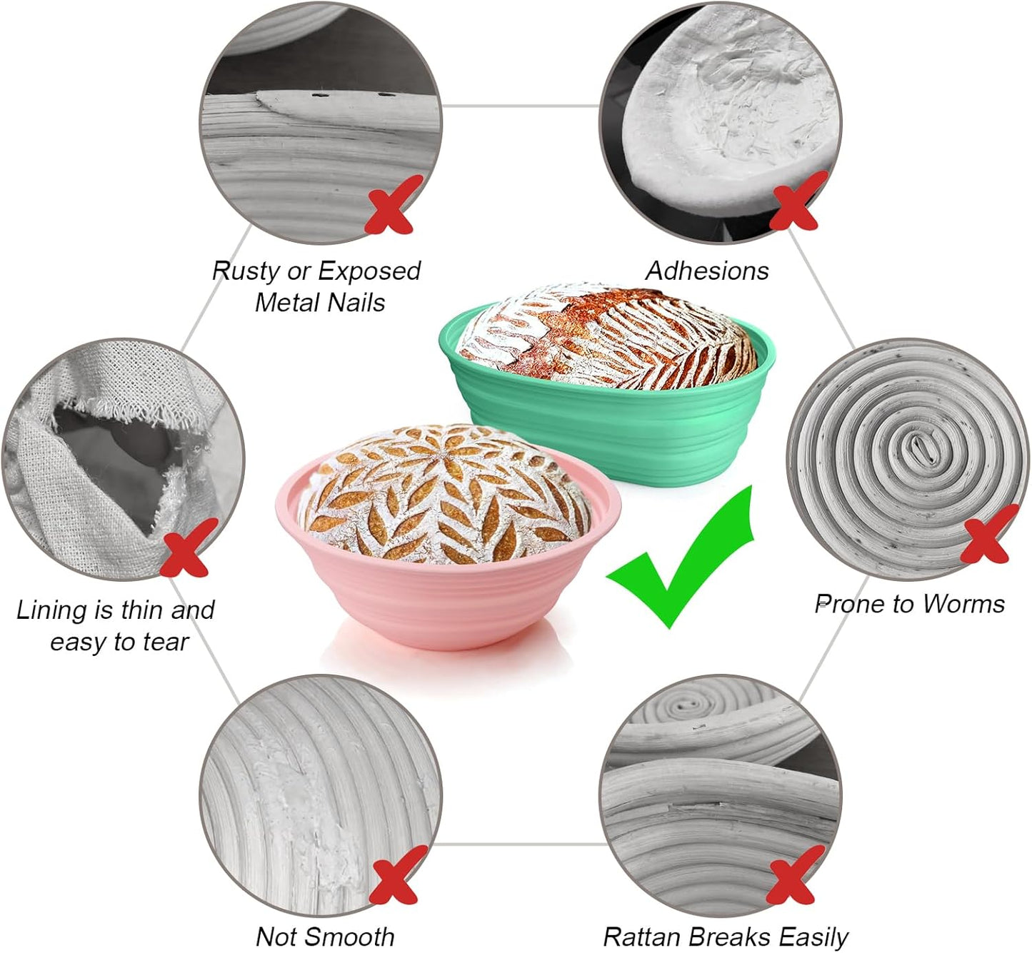 Palksky Sourdough Proofing Baskets Silicone Kit - Sourdough Bread Baking Supplies, Round & Oval Bowls for Rising