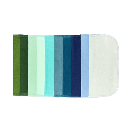 1 Ply Solid Color Flannel Wipes, 8x8 Inches, Set of 10 Assorted Blues and Greens, Made in the USA
