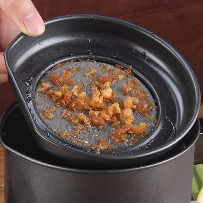 Ourokhome Bacon Grease Container with Strainer- 1.3 L or 5.2 Cup Iron Kitchen Oil Storage Can with Fine Mesh Strainer for Storing Hot Frying Oil, Fat (Black)