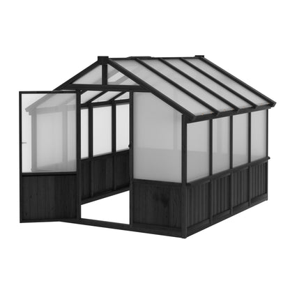 MUPATER 8 x 8FT Wooden Polycarbonate Greenhouse with 6mm Polycarbonate Panels for UV Protection, Ventilated Window & Lockable Door, Walk-in Greenhouse for Outdoors, Patio, Backyard, Black