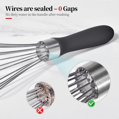 Lilybeam Small Whisk: Stainless Steel 9in Wire Balloon Wisk Kitchen Egg Whisker Heavy Duty Hand Mixer for Cooking Baking Whipping Blending Mixing Stirring Sauce, Flour, chocolate (Black)