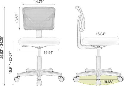 Home Office Chair Mesh Armless Computer Desk Chair, Ergonomic Task Rolling Swivel Chair with Lumbar Support, Green