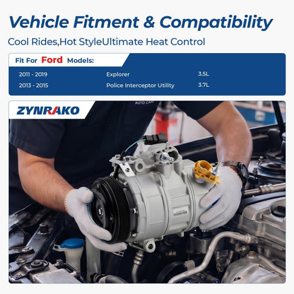 Zynrako A/C Compressor with Clutch Compatible with Ford Explorer 2011-2019 3.5L, Police Interceptor Utility 2013-2015 3.7L, Air Conditioner Compressor Replacement
