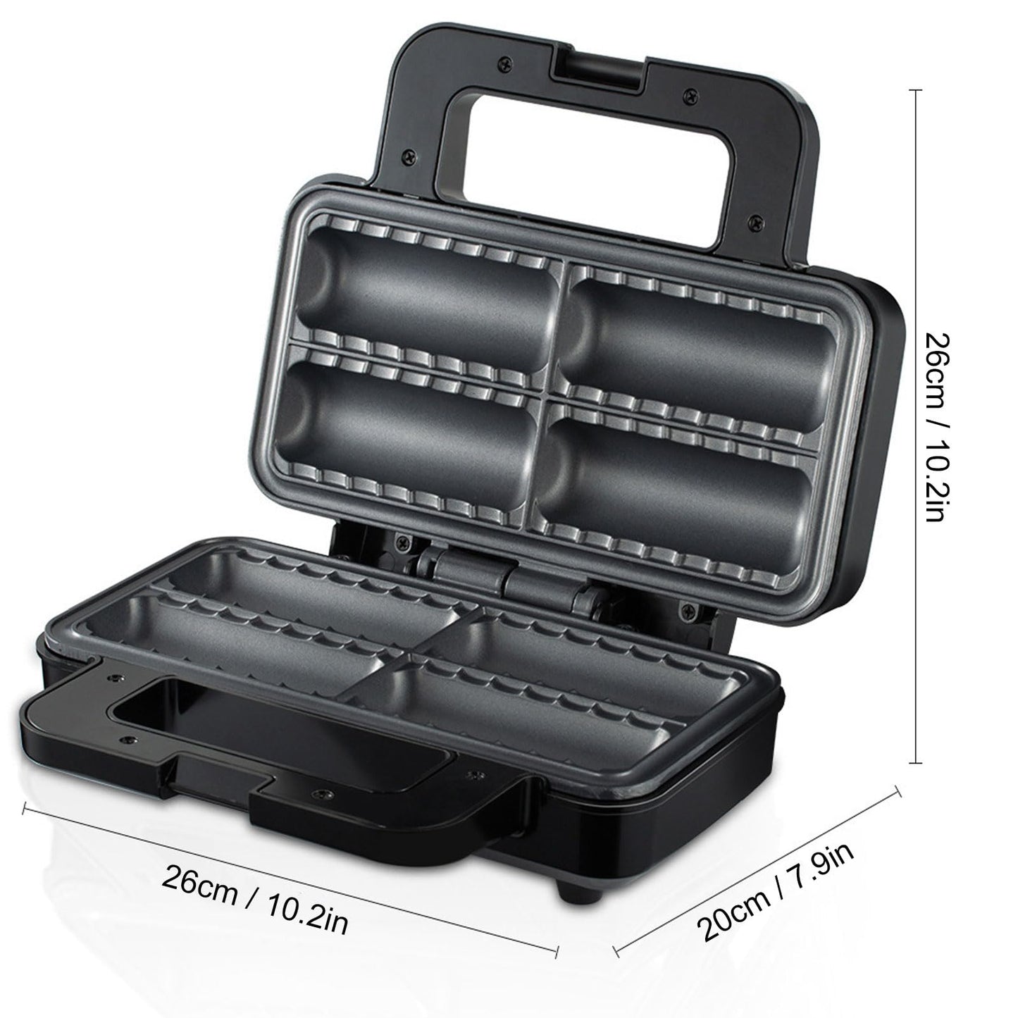 Sausage Roll Maker,800W Double Sided Heating Plates Non Stick Pie Maker Hot Dog Bread Rolls Maker Breakfast Machine for Make 4 Breakfast Sausage Rolls Snacks