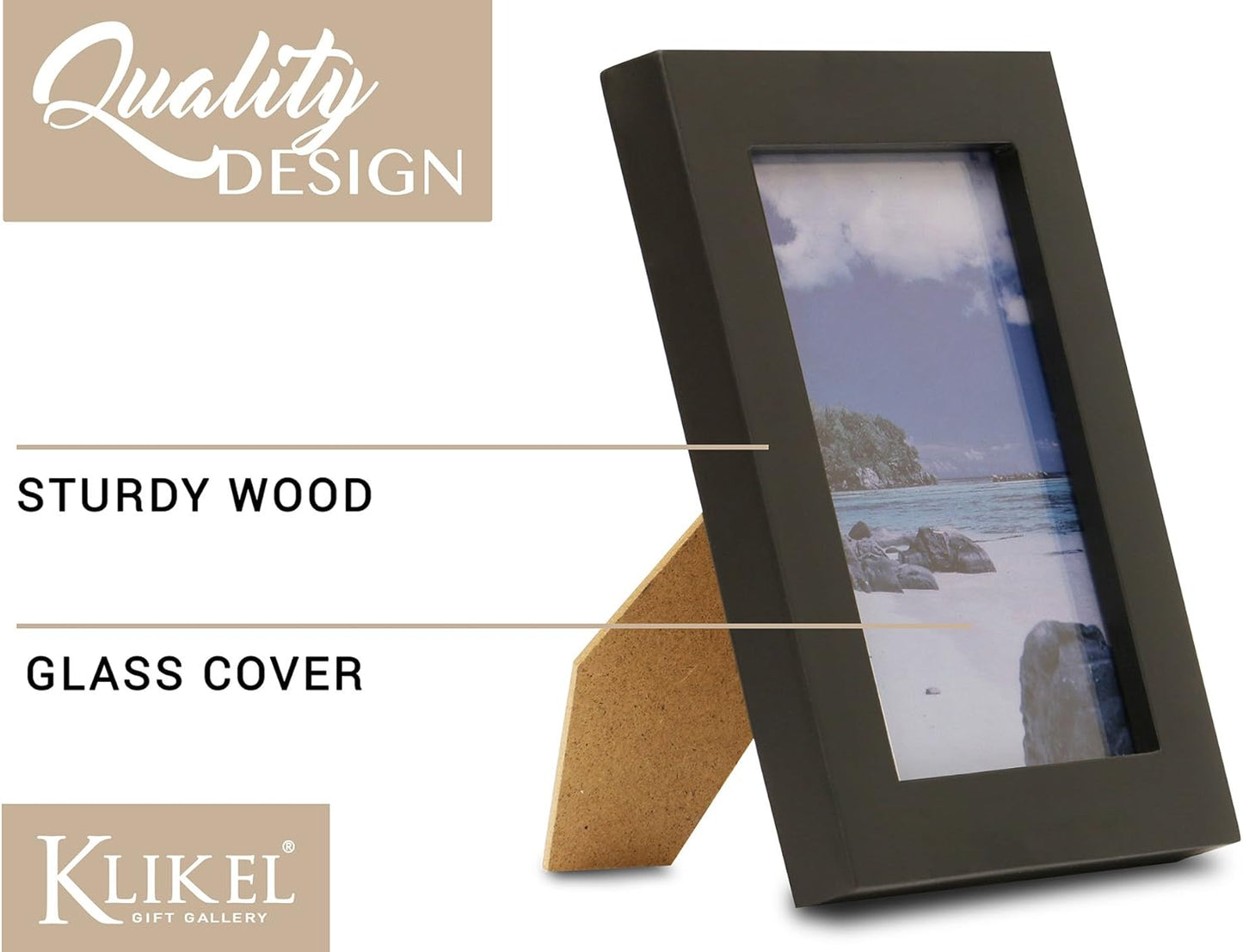 Klikel 4x5 Picture Frame - Black Wooden Photo Frame with Glass Protection, Ready for Display