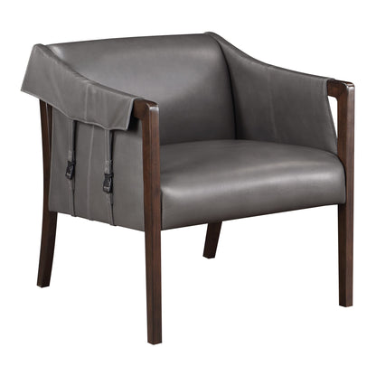 OSP Home Furnishings Parkfield Faux Leather Accent Chair with Sling Buckle Design and Solid Wood Frame, Pewter