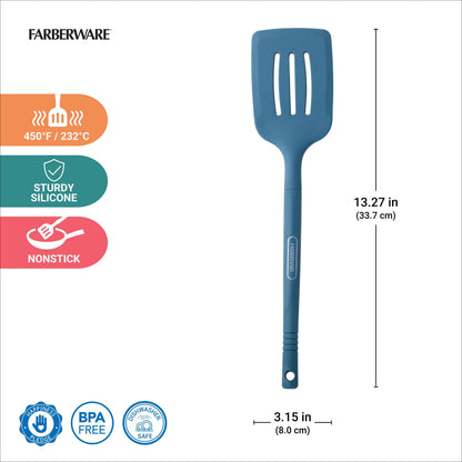 Farberware Professional Slotted Turner – Heat Resistant Silicone for Flipping and Serving Delicate or Dense Foods – 13 Inch Kitchen Spatula Safe for Nonstick Cookware, Dishwasher Safe