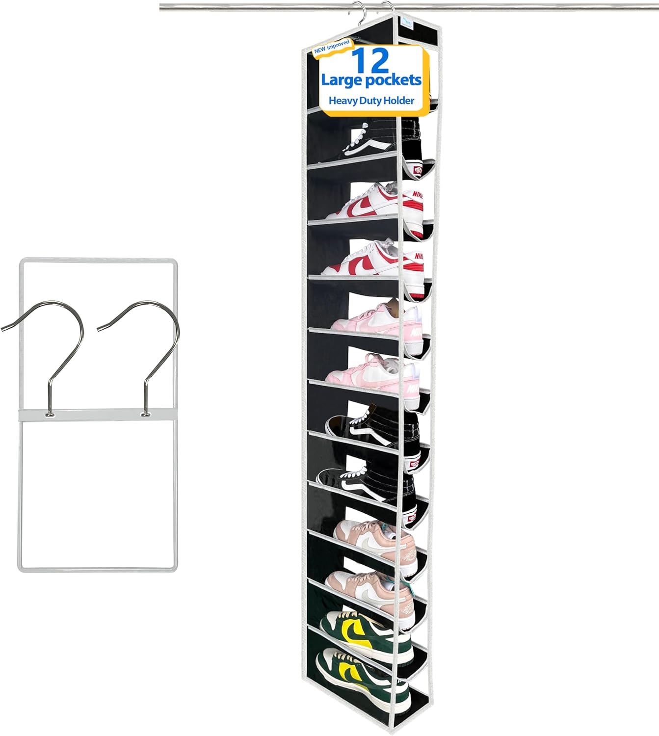 12Section,shoe 45 Pounds,closet storage,closet hanging shoe organizer , organizer,Ample Storage Space,college dorm