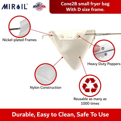 MirOil CONE2B Fryer Filter Bag & Frame Combo Set – Durable Reusable Strainer Bag and Metal Support Frame for Commercial Kitchen Use - Compatible with MirOil Blue Oil Caddy - Model #30L