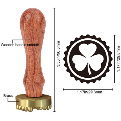 CRASPIRE Ice Branding Stamp Clover Wax Seal With Wood Handles & Velvet Pouches Removable Brass Head for Whiskey Cocktail Mojito Bourbon Drinks Bar Making DIY Crafting