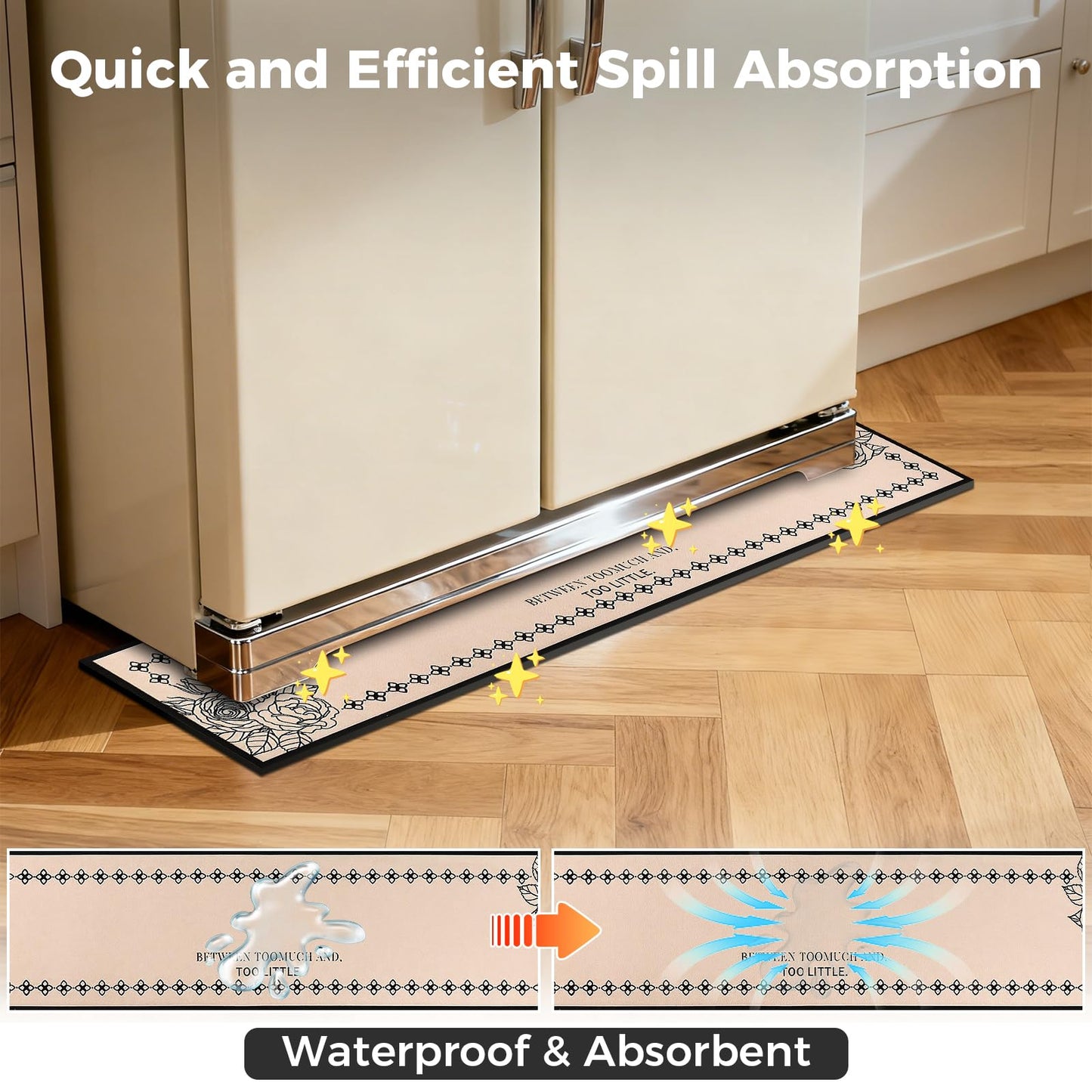 Incycall Fridge Mat - 9.1" x 38.6"Refrigerator Mats with Water Absorbent, Leak-Proof Rubber Backing, Easy to Clean, Bohemian Design, Protect Floors from Spills (Rose)