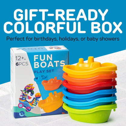 uToyz Stackable Toy Boat – 6pcs Educational Water Toys for Toddlers 1-3, Baby Pool Essentials, Baby Bath Toys for Kids Ages 1-3 & Toddler Pool Toy for 1 Year Old & Up, Fun Accessories for Bathtime
