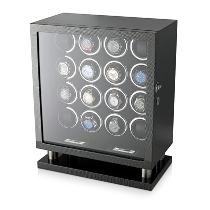 16 Watch Winder for Automatic Watches with LED Light and Coordinated Rotor Stop (Carbon)