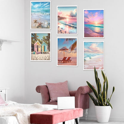 Frienda 6 Pcs Diamond Painting Kits 12 x 16 Inch DIY 5D Abstract Landscapes Diamond Art Full Round Drill Crafts for Adults Youth Beginners Numbers for Home Wall Decor Gifts (Pink Ocean)