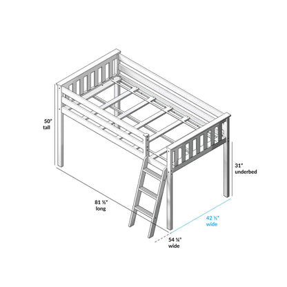 Max & Lily Low Loft Bed, Twin Bed Frame For Kids, White
